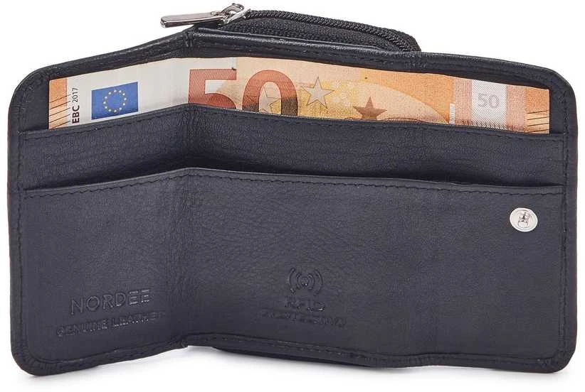 Natūralios odos vyriška piniginė RFID Nordee GW-924, juoda