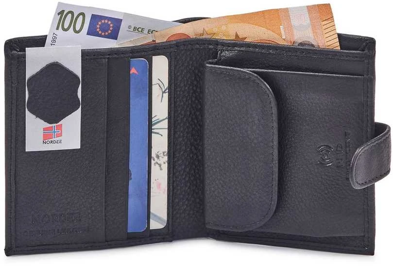 Natūralios odos vyriška piniginė RFID Nordee GW-5808, juoda