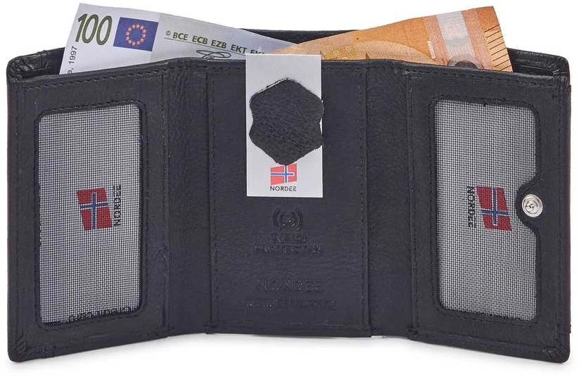 Natūralios odos vyriška piniginė RFID Nordee GW-5617, juoda