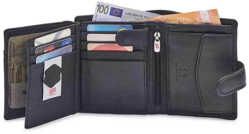 Natūralios odos vyriška piniginė RFID Nordee GW-02, juoda