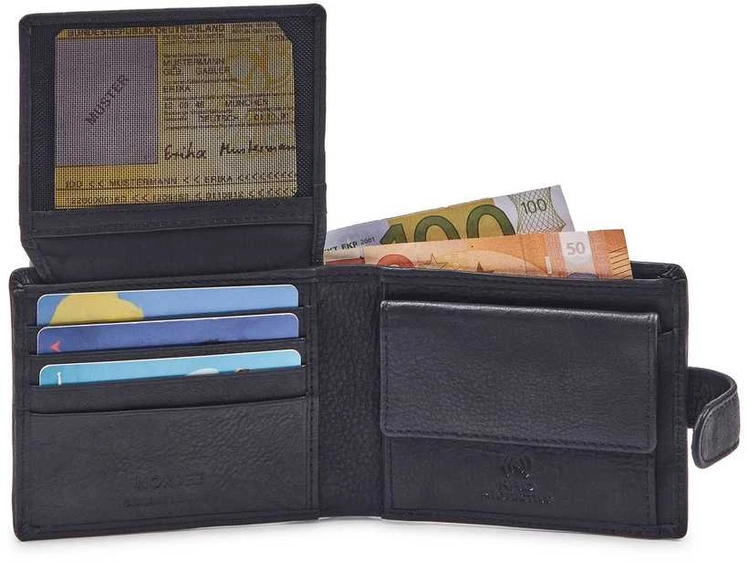Natūralios odos vyriška piniginė RFID Nordee GW-1953, juoda