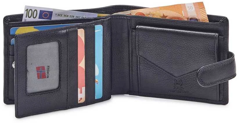 Natūralios odos vyriška piniginė RFID Nordee GW-11, juoda
