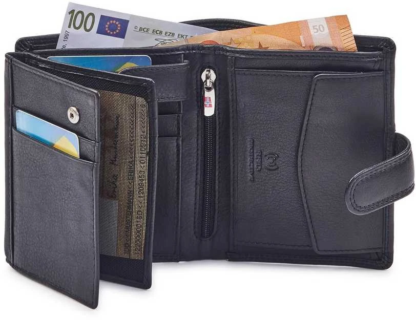 Natūralios odos vyriška piniginė RFID Nordee GW-02, juoda