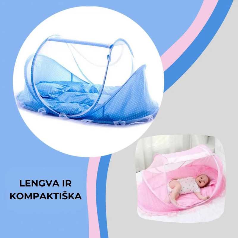 Nešiojama lovytė kūdikiams su tinkleliu, rožinė