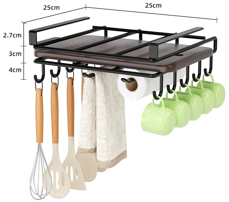 Eu Sandelis Lentyna, spintelės pakabos laikiklis, virtuvės organizatorius su kabliukais, juodas OR116CZ