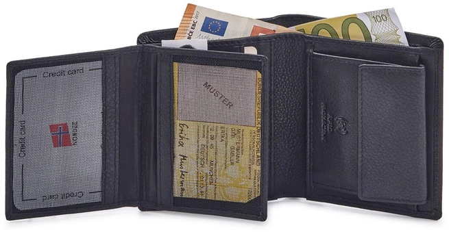 Vyriška odinė piniginė Nordee RFID, juoda