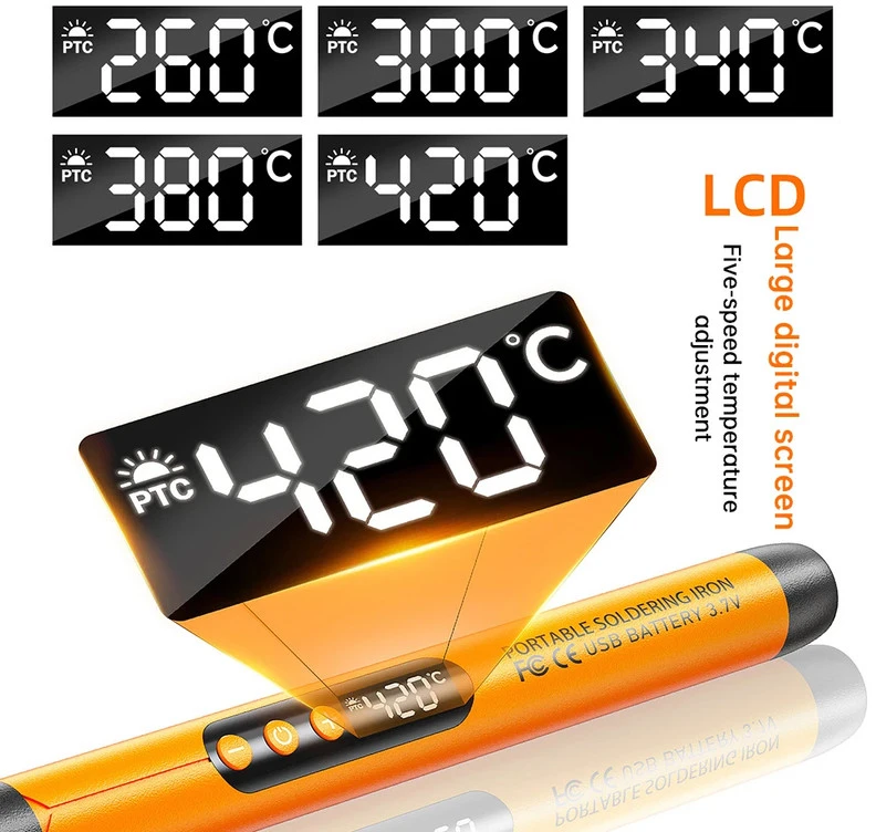 Akumuliatorinis belaidis lituoklis C200-USB su temperatūros reguliatoriumi 260 - 420 °C