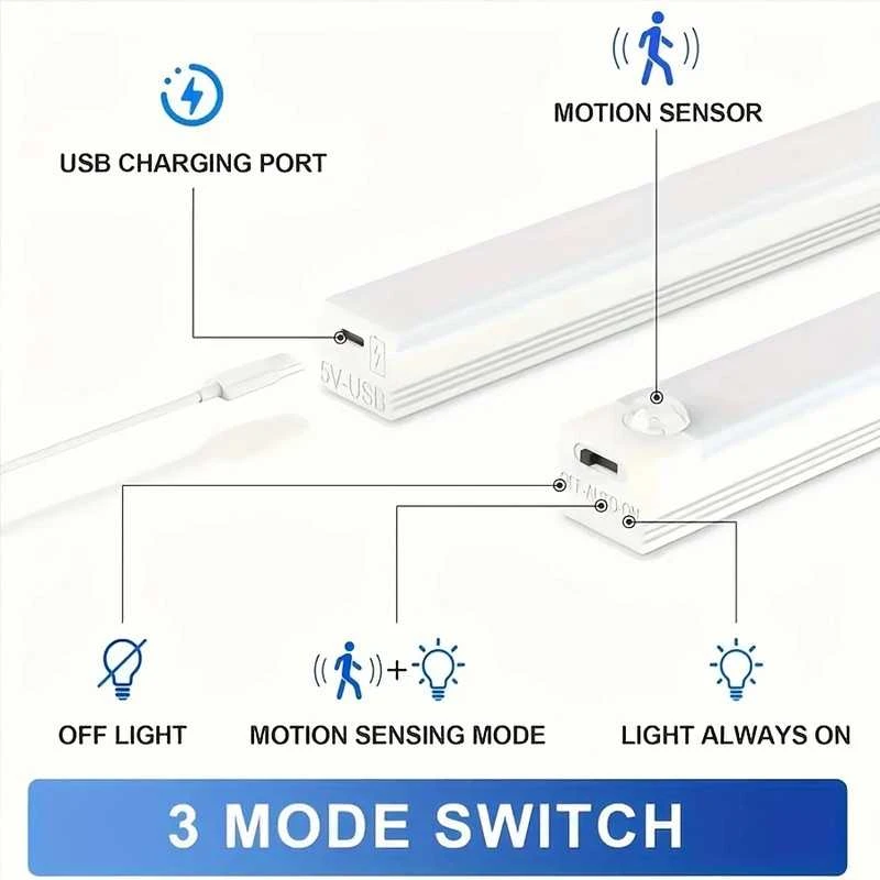 Belaidė magnetinė LED USB įkraunama lempa su jutikliu , 30 cm