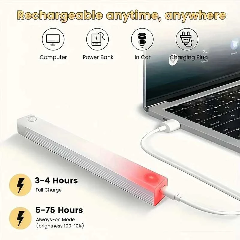 Belaidė magnetinė LED USB įkraunama lempa su jutikliu , 30 cm
