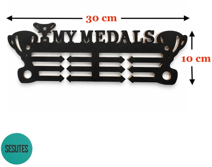 Medinė medalių kabykla, juoda , My medals