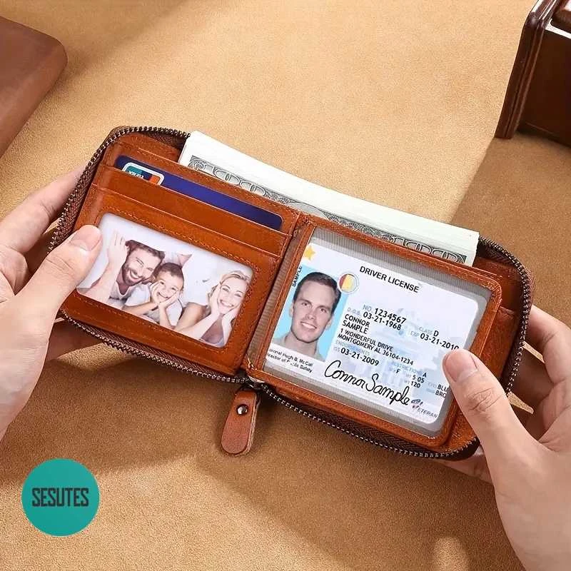 Natūralios odos vyriška piniginė su kortelių dėklu ir su RFID apsauga nuo vagysčių