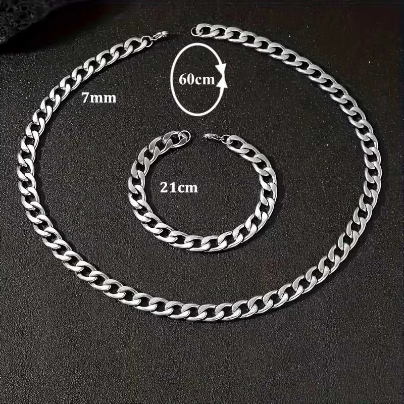 Titano plieno grandinėlė 60 cm ir apyrankė 21 cm , 7 mm pločio
