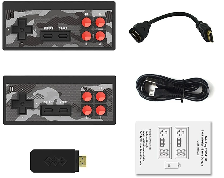 Belaidė klasikinių retro TV žaidimų konsolė Data Frog Y2HD Plus, 1800+ skirtingų žaidimų