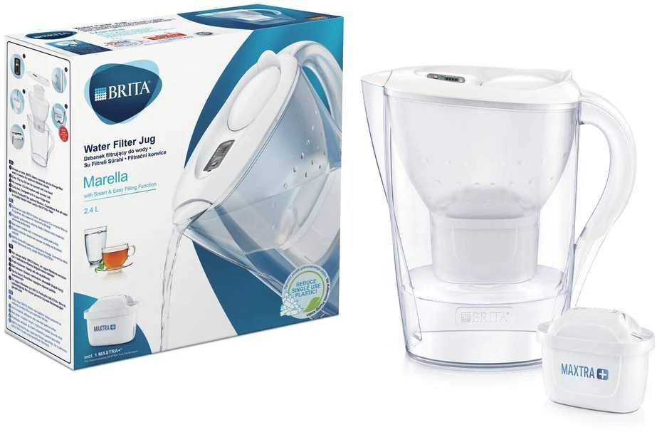 Vandens filtravimo ąsotis BRITA Marella 2.4L, baltas su vandens filtru MAXTRA+ 1 vnt.