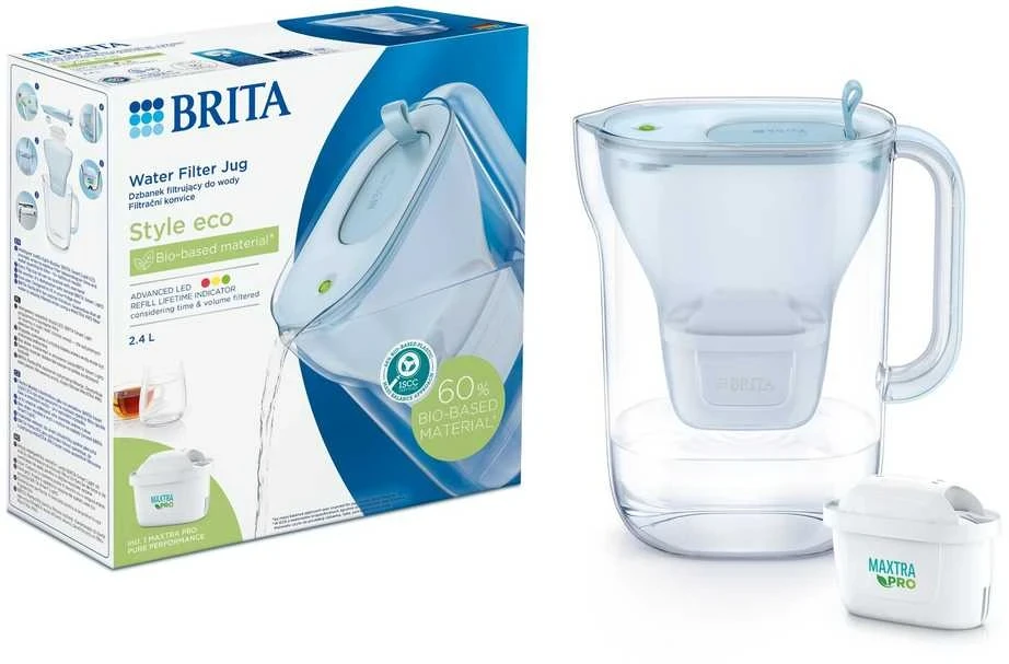 Vandens filtravimo ąsotis BRITA Style Eco 2.4L, mėlynos spalvos su 2x MAXTRA PRO filtrais +DOVANA Brita gertuvė