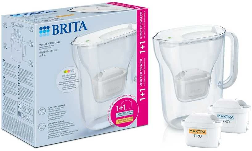 Vandens filtravimo ąsotis BRITA Style Essential 2.4L, baltas su 2x MAXTRA PRO filtrais