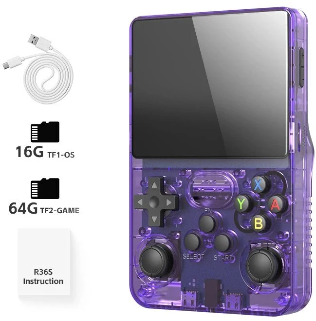 Data Frog R36S retro delninis vaizdo žaidimų konsolė Linux sistema 3,5 colio IPS ekranas, nešiojamas kišeninis vaizdo grotuvas 64 GB žaidimai