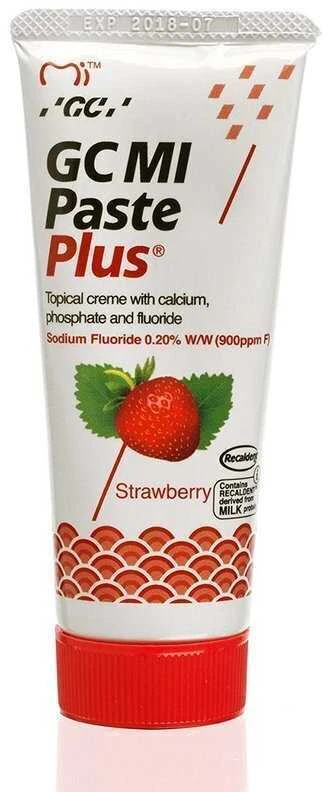 GC Mi Paste Plus Recaldent dantų kremas su fluoru, braškių skonio, 35 ml