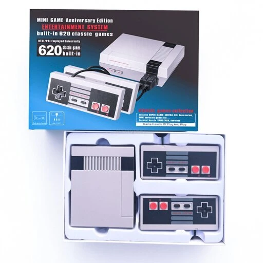 Goobay Goodbuy žaidimų konsolė su 2 vairasvirte ir 620 pilkų 8 bitų žaidimų