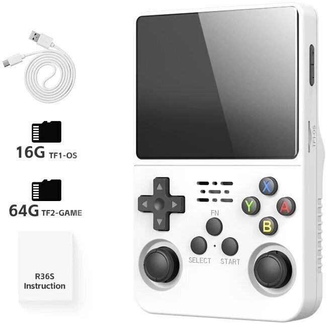 HappyJoe R36S, 64GB, balta, 10000+ Games, 3.5" IPS Screen, Linux