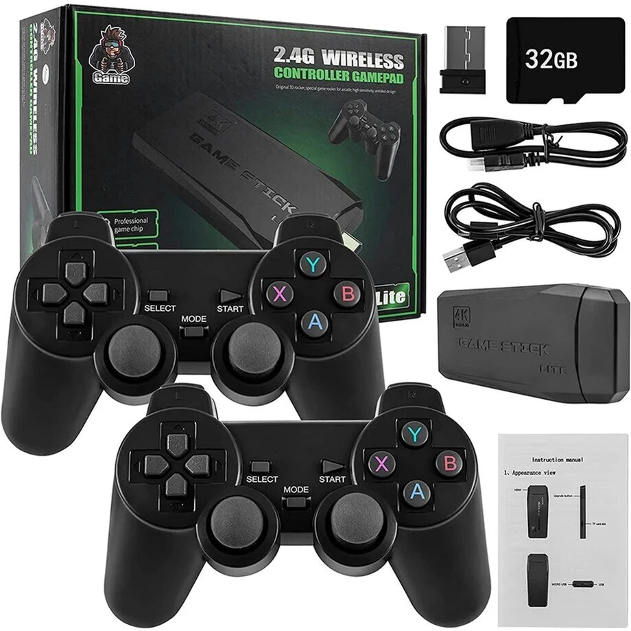M8 vaizdo žaidimų konsolė 2.4G dvigubas belaidis valdiklis Game Stick 4K 10000 žaidimai 32/64G retro žaidimai, skirti PS1/MAME/FC/GB/GBA/GBC/MD