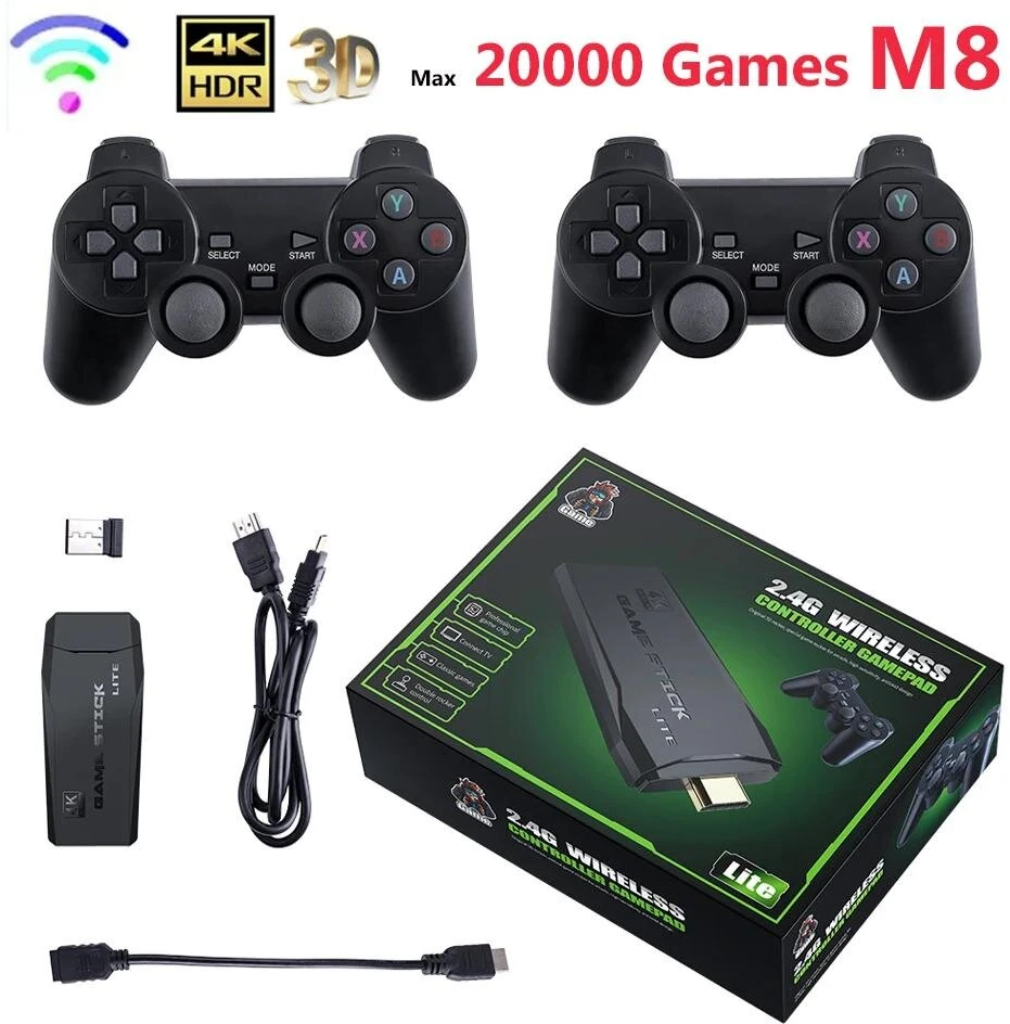 NAUJA vaizdo žaidimų konsolė 2.4G dvigubas belaidis valdiklis Game Stick 4K 20000 žaidimai 64GB 32GB retro žaidimai Televizoriaus dovana berniukui