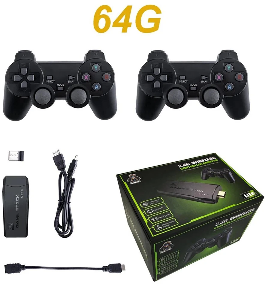 NAUJA vaizdo žaidimų konsolė 2.4G dvigubas belaidis valdiklis Game Stick 4K 20000 žaidimai 64GB 32GB retro žaidimai Televizoriaus dovana berniukui