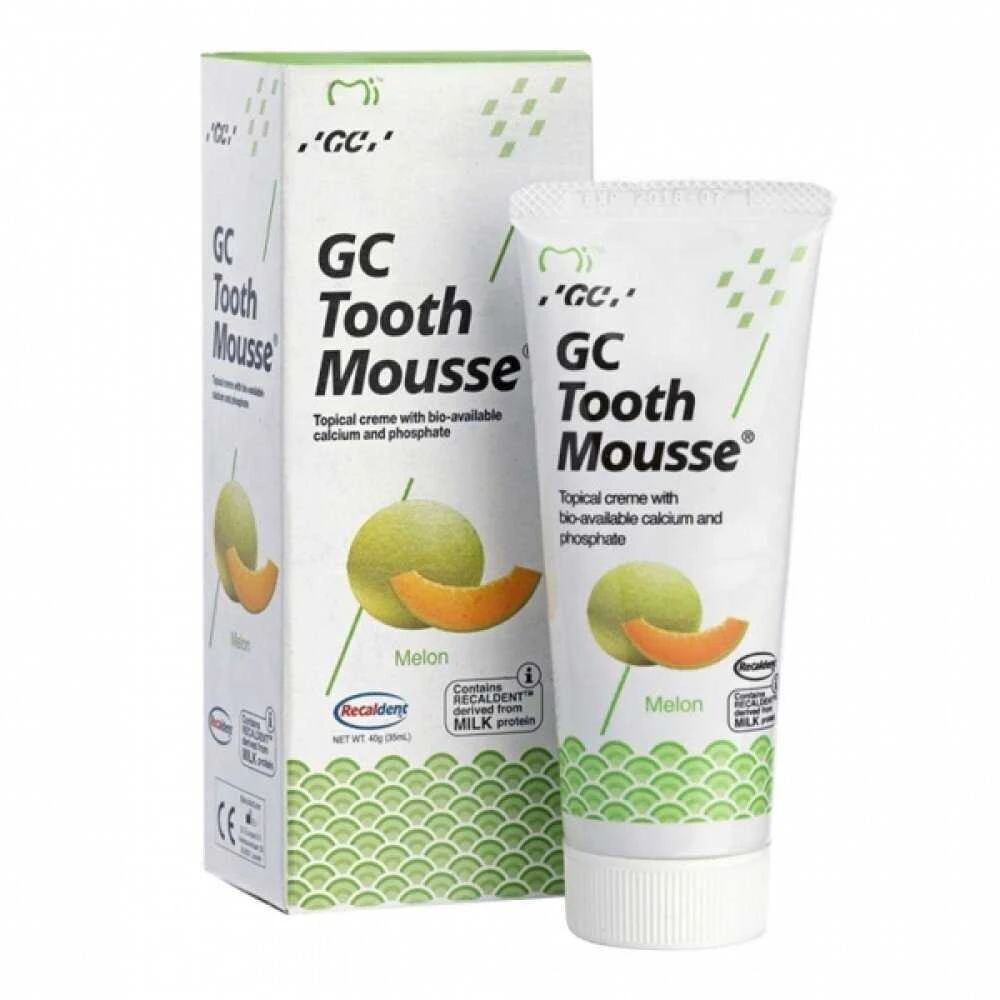 Remineralizuojantis dantų kremas be fluoro, melionų skonio GC Tooth Mousse Recaldent, 35 ml