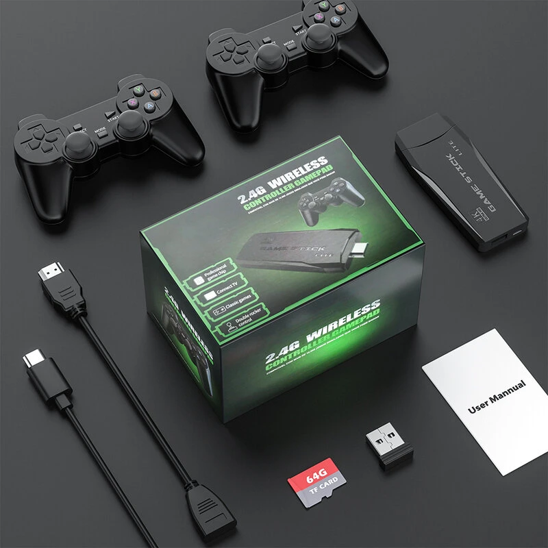Super Console S2 Game Stick vaizdo žaidimų konsolė 12000 retro žaidimas, skirtas 9 klasikiniams emuliatoriams 2.4G dvigubas belaidis žaidimų pultelis