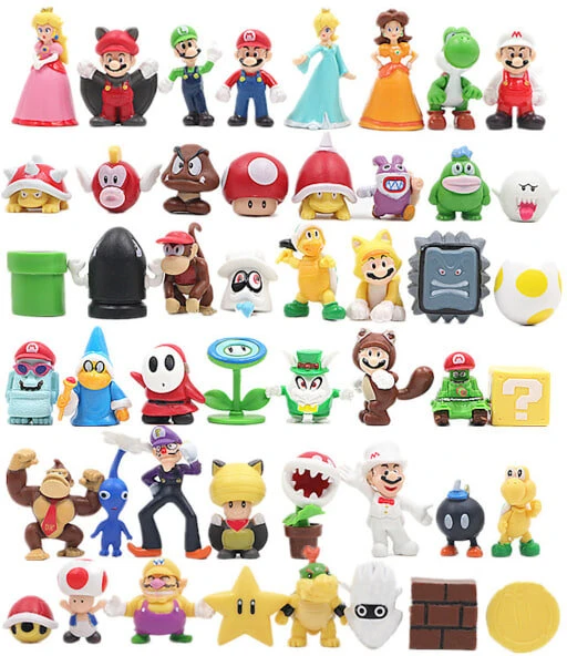 48vnt./ rinkinys Super Mario Family Luigi Yoshi Bowser Wario Peach Toad Daisy Figūros modelio žaislai