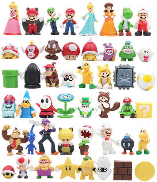 48vnt./ rinkinys Super Mario Family Luigi Yoshi Bowser Wario Peach Toad Daisy Figūros modelio žaislai