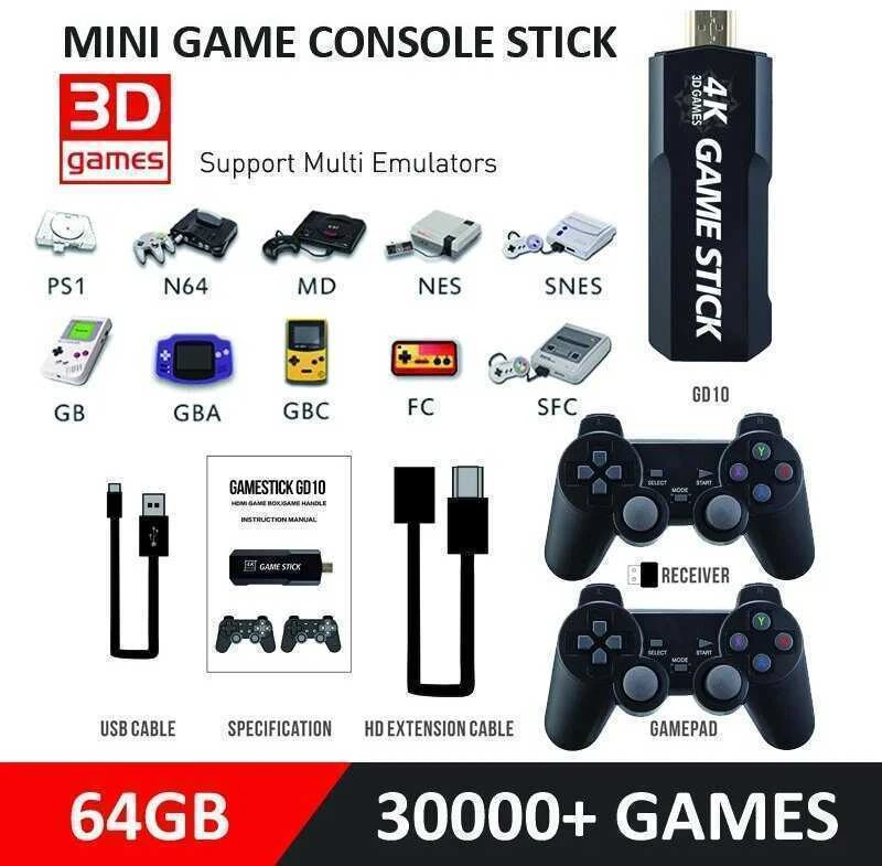 4K Ultra vaizdo žaidimų konsolė, skirta PS1 / SEGA / SNES / MAME Retro TV žaidimų konsolė 64 GB 10000 žaidimų vaizdo žaidimų lazda M8 / X2(GD10 64G)