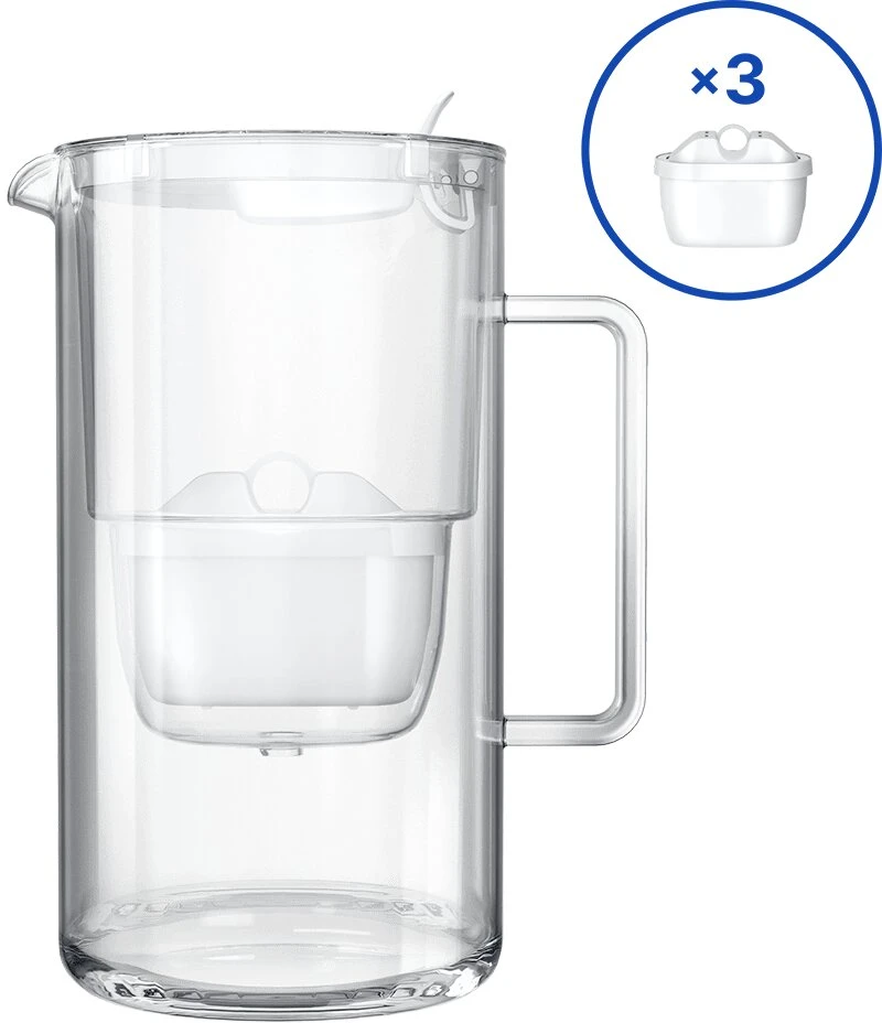 Aquaphor Glass, stiklinis 2,5 l filtravimo ąsotis su 3vnt Maxfor+ kasetėmis, baltas