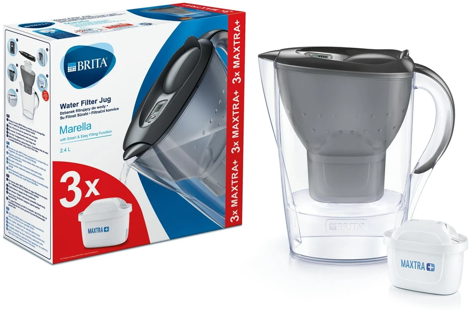 BRITA vandens filtravimo ąsotis „Marella“ grafito spalvos + 3 kasetės