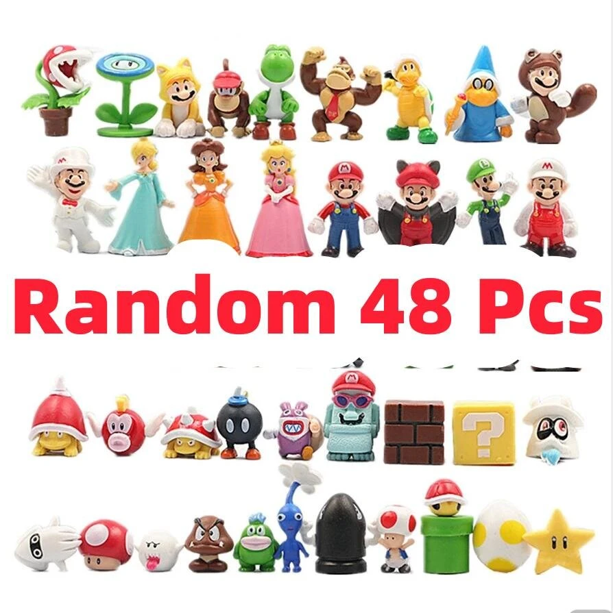 Dėlionė (48 vnt)12 vnt / 24 vnt / 48 vnt Super Mario Bros veiksmo figūrėlės Kawaii Bowser Anime figūrėlės su laikymo maišeliu vaikams žaislų dovanos