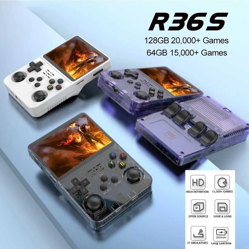 HappyJoe R36S, 128GB, Juodas, 20000+ Games, 3.5" IPS Screen, Linux