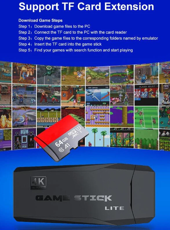 HDMI 4K HDTV vaizdo žaidimų konsolė, M8 retro žaidimų konsolė su 2 belaidžiais valdikliais 4k žaidimų lazda, 100 % visiškai naujas
