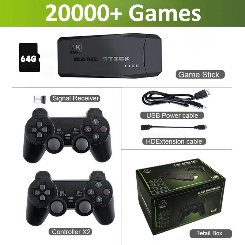 M8 4k HD Stick vaizdo žaidimų konsolė 10000 žaidimų 9 emuliatoriai, dvigubi belaidžiai valdikliai televizoriaus žaidimų Stick Retro delninė žaidimų konsolė