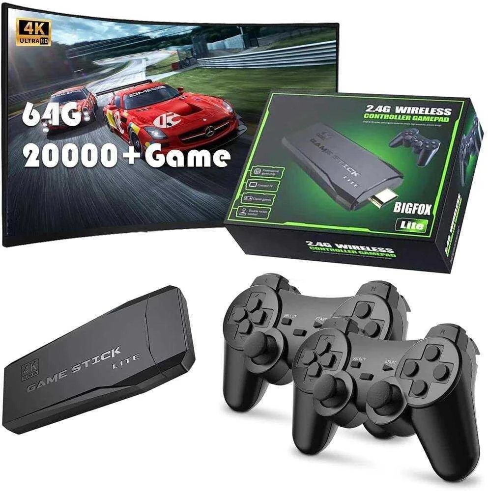 NAUJA vaizdo žaidimų konsolė 2.4G dvigubas belaidis valdiklis Game Stick 4K 20000 žaidimai 64GB 32GB retro žaidimai Televizoriaus dovana berniukui