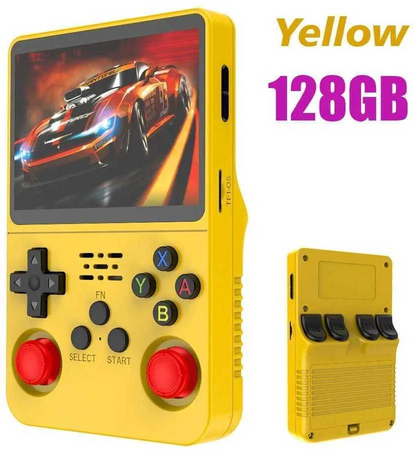 R36S Atviro kodo retro nešiojama žaidimų konsolė - Linux, 3.5" IPS ekranas, 64GB/128GB, nešiojamas grotuvas - Oranžinė 128G