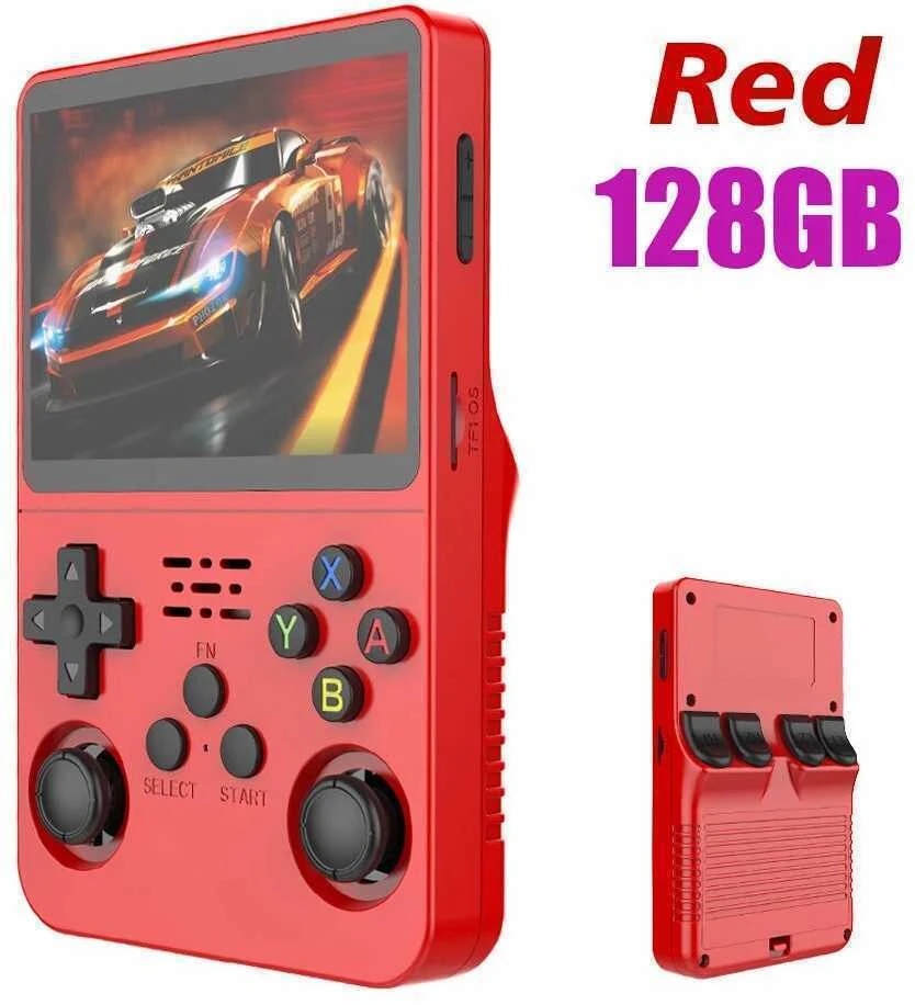 R36S Atviro kodo retro nešiojama žaidimų konsolė - Linux, 3.5" IPS ekranas, 64GB/128GB, nešiojamas grotuvas - Oranžinė 128G
