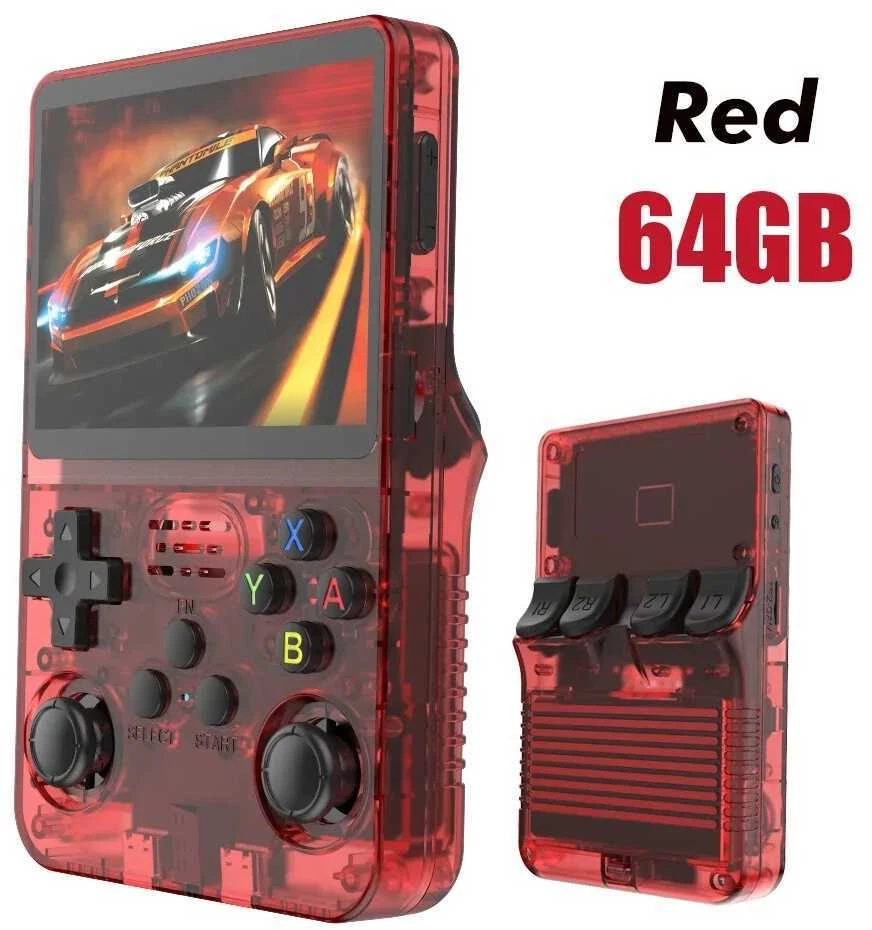 R36S Atviro kodo retro nešiojama žaidimų konsolė - Linux, 3.5" IPS ekranas, 64GB/128GB, nešiojamas grotuvas - Oranžinė 128G