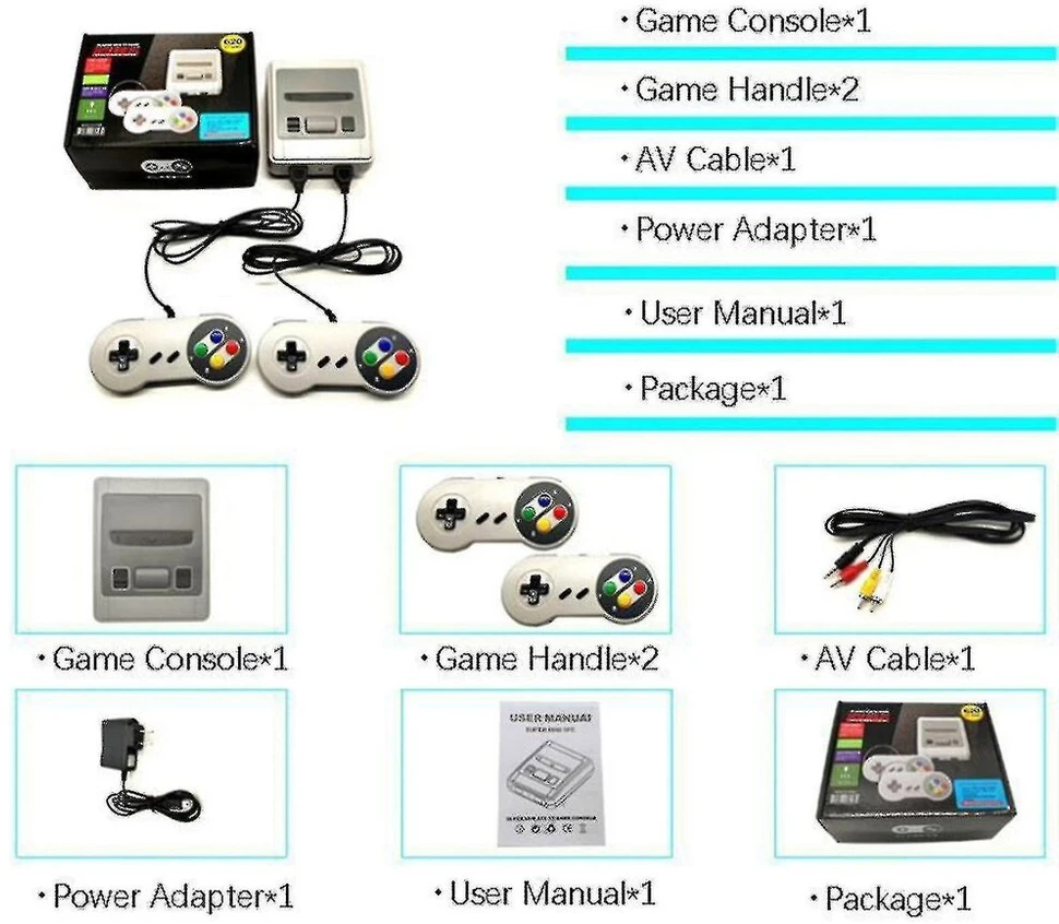 Retro mini televizoriaus žaidimų konsolė Built-in 620 Klasikiniai žaidimai Snes žaidimų konsolė-AU