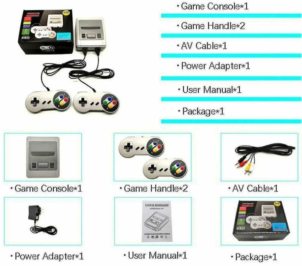 Retro mini televizoriaus žaidimų konsolė Built-in 620 Klasikiniai žaidimai Snes žaidimų konsolė-AU