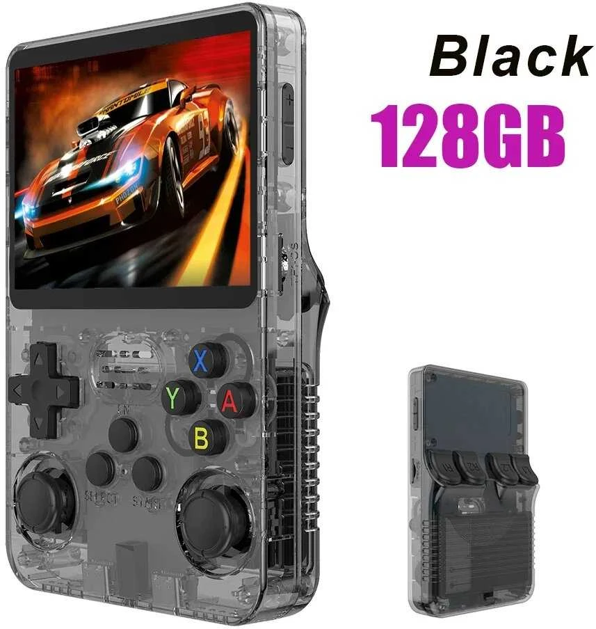 Attack Shark Retro žaidimų konsolė: R36S „Linux“ sistema, 3,5 colių IPS ekranas - juoda-64G