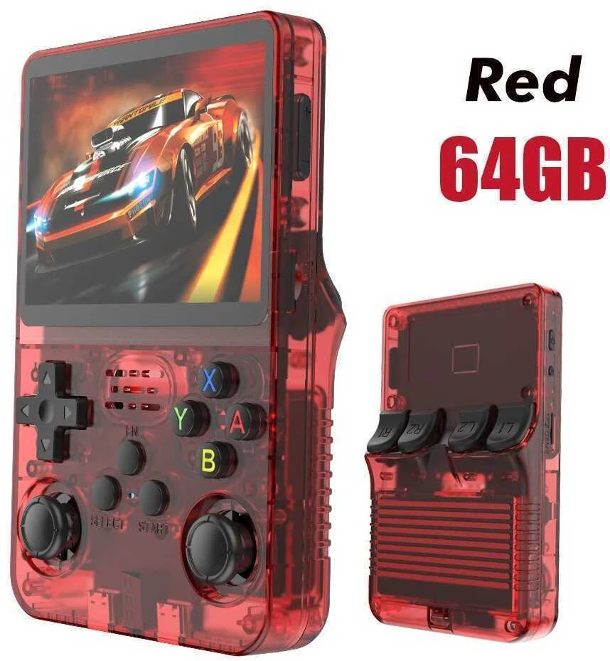 Attack Shark Retro žaidimų konsolė: R36S „Linux“ sistema, 3,5 colių IPS ekranas - juoda-64G