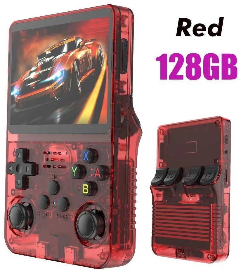 Attack Shark Retro žaidimų konsolė: R36S „Linux“ sistema, 3,5 colių IPS ekranas - juoda-64G