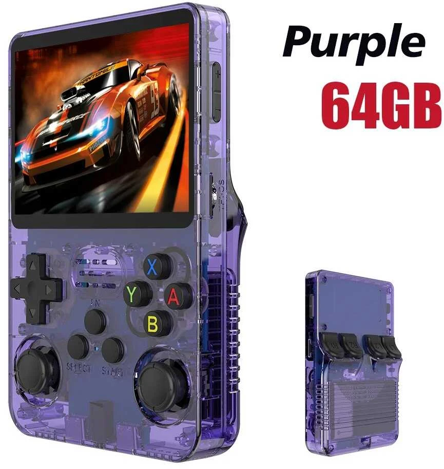 Attack Shark Retro žaidimų konsolė: R36S „Linux“ sistema, 3,5 colių IPS ekranas - juoda-64G
