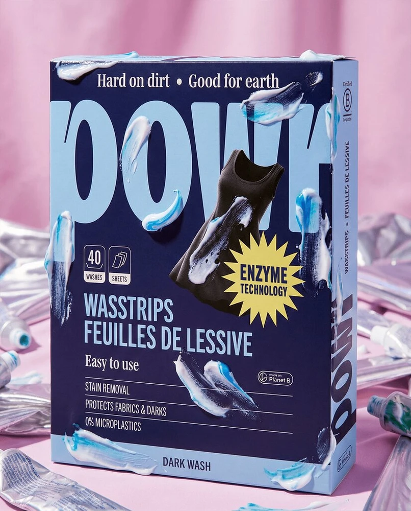 Skalbimo lapeliai POWR x3 vnt, juodiems ir tamsiems skalbiniams, 120 lapelių, visų tipų audiniams, be mikroplastiko