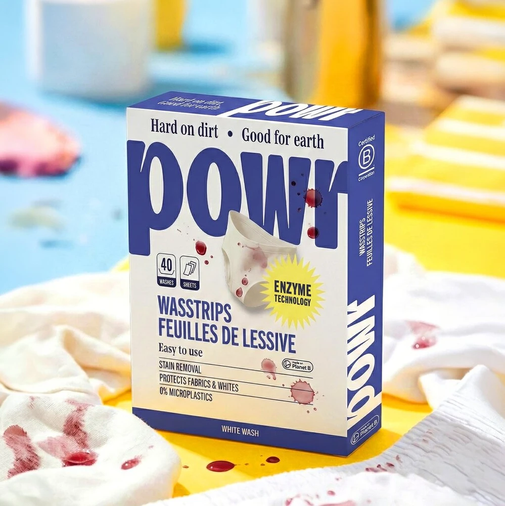 Skalbimo lapelių be mikroplastiko rinkinys Powr: 1x spalvotiems, 1x juodiems, 1x baltiems. 120 lapelių, visų tipų audiniams